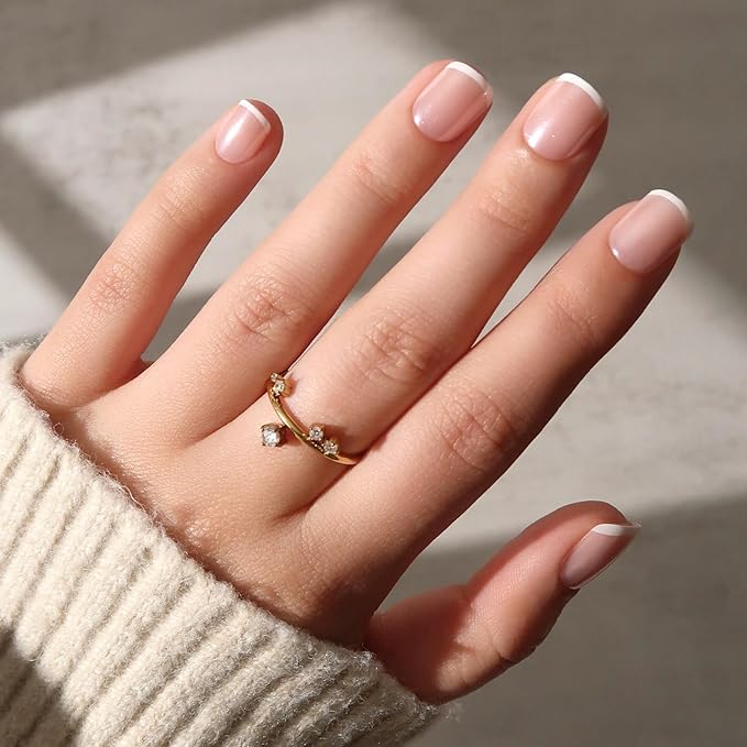 Glamnetic Press On Nails - Pearly Please | Super Short White French Tip Fake Nails, Extra Short Salon Quality French Manicure | 12 Sizes - 30 Nail Kit with Glue