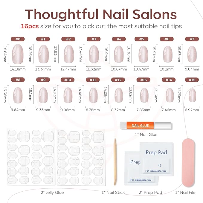 modelones Cat Eye Press on Nails, Short Oval Fake Nails Kit Press Ons with Nail Glue, Adhesive Tabs, Nail File, Prep Pad, Manicure Stick, 32Pcs 16Sizes, Spring Women Girl Gift