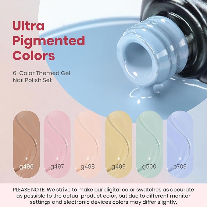beetles Pastel Gel Polish Set - Soft Echo Collection, 6 Colors Pastel Pink Yellow Blue Polish Macaron Spring Easter Nails Soak Off Uv Gel Manicure Nail Art Design DIY Home Salon