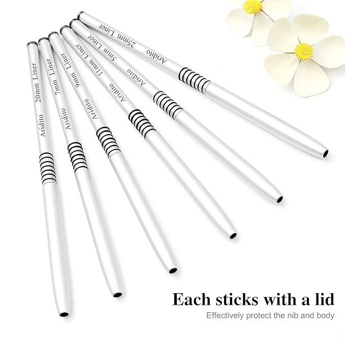 6Pcs Silver Metal Handle Nail Art Liner Brushes Set for Long Lines, Fine Details Painting Gel Nail Brush Drawing Sizes 5/7/9/11/20/25mm