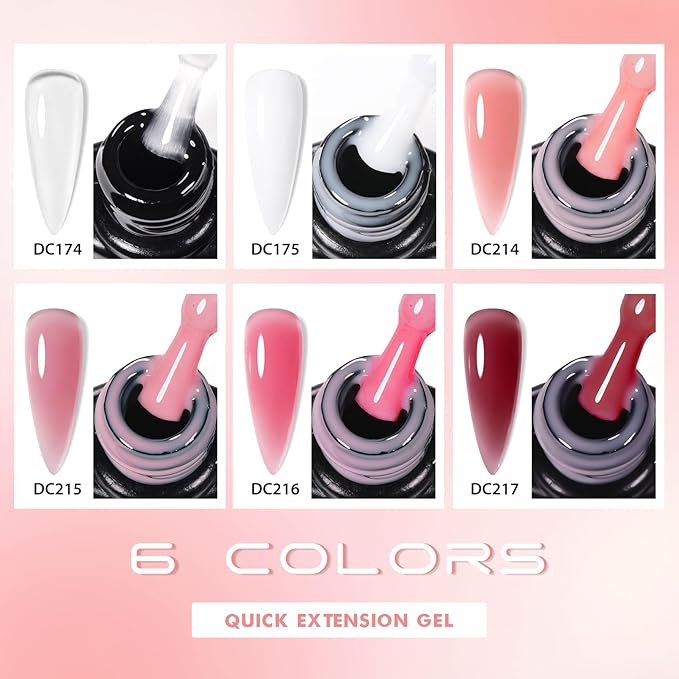 MTSSII Builder Nail Gel 9 Pcs, Clear White Pink Brown Builder LED Lamp Cured Thickening Apex Building Strengthener Extension Gel Polish for Home DIY Salon Girls