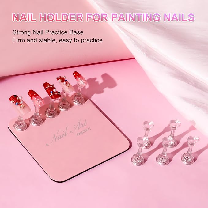 ANGNYA Nail Stand for Press Ons,Square Shape Super Magnetic Base Nail Holder for Painting Nails with 200 Pcs Reusable Double-Sided Tape for Nails Practice Nail Tools Home DIY Salon Supplies