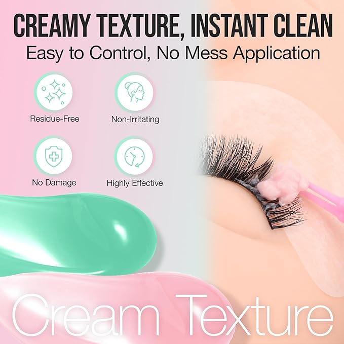 LASHVIEW Eyelash Extension Remover Cream Gentle Aloe Vera Formula, Lash Removal Kit with Eye Patches & Cotton Swabs(10g)
