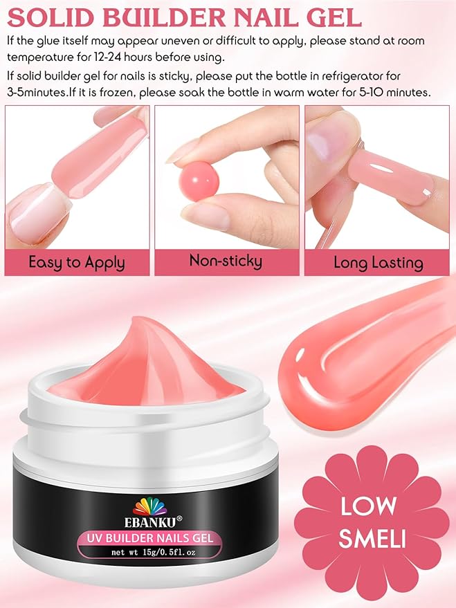 EBANKU Solid Builder Gel for Nails- 6 Colors Hard Gel for Nails Kit White Pink Solid Sculpture Gel Non-Sticky Modeling Gel Nail Extension with 3D Silicone Mold for Mother Day's Carving