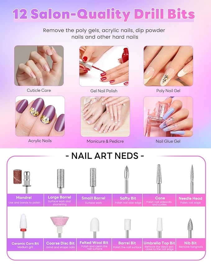 CozyZen Electric Nail Drill Professional: 45000 RPM Nail File Kit Machine with LCD Display, Hand & Foot Control Low Noise for Acrylic, Gel Nails, Manicure & Pedicure - Salon & Home Use (Dazzle Plus)