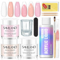 SAVILAND Acrylic Nail Kit for Beginners: Clear Nudes Pink Acrylic Powder and Liquid Set with #12 Acrylic Nail Brush Cuticle Oil Pen Forms Tools Extension Nail Kit with Everything Home DIY