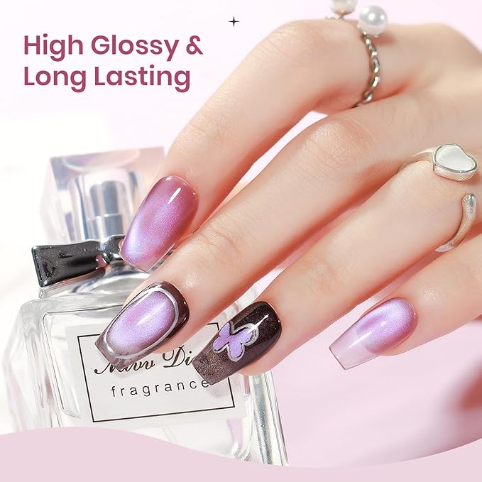 Cat Eye Gel Nail Polish Set, 12 Colors Magnetic Nail Polish Gel Cateye Gels with Magnet, High Glossy, UV Lamp Cure, Vegan, Non Toxic, Long Lasting, 0.24fl oz