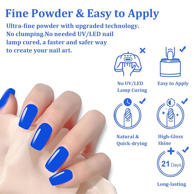 Dip Powder Blue Color 1 Oz/28g Nail Dipping Powder French Nails Art Starter Manicure DIY Salon Home Gift for Women,No Need Nail Lamp Cured