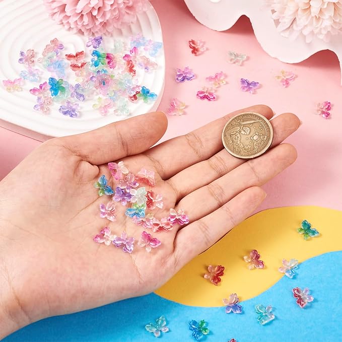 Pandahall 160Pcs 3D Butterfly Nail Charms Luminous Nail Art Decorations Glow In The Dark Resin Glitter Sequins Butterflies Rhinestones 8 Colors for DIY Manicure Carft Accessories