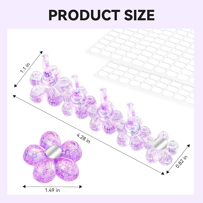 Nail Stand for Press On Fake Nails Painting Display Practice, Powerful Magnetic Nail Holder for Design, Flower Nail Stand with 200 PCS Double-Sided Tapes, Nail Tools for Home Salon (Purple)
