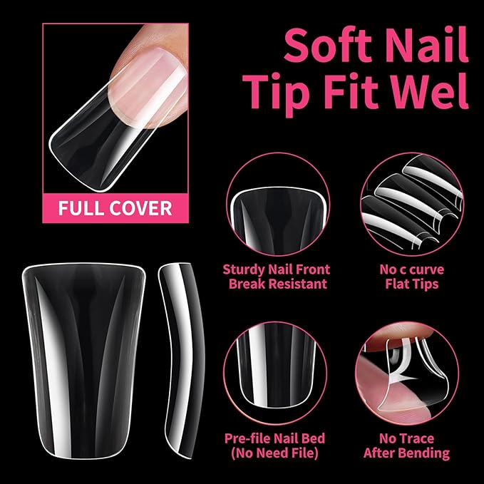 504PCS Duck Nail Tips, 12 Sizes Full Cover, Clear Medium Soft Nail Tips for Acrylic & Press On Nails, Professional Y2K Nails for Daily, Party, Holiday