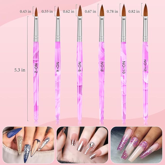 Acrylic Nail Brush Dappen Dish Set, 6PCS Nail Art Pen and 2PCS Crystal Dappen Dish for Acrylic Nails, Manicure Bowl Cup Glass Container for Acrylic Liquid Nail Tool Kit
