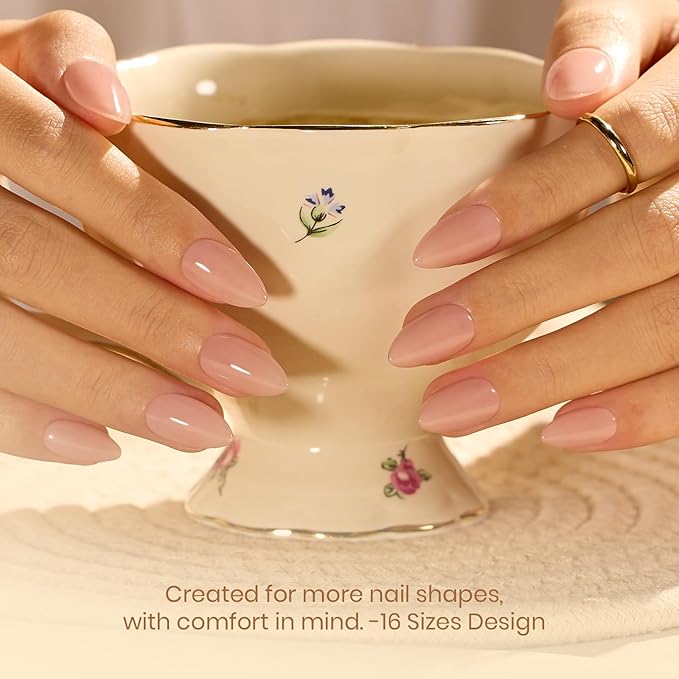 Beetles Flat-X Gel Nail Tips - Short Almond Press-On Nails 16 Sizes 320 pcs | Pre-Etched Half-Matte Full-Cover Soft Gel Tips Fake Nail for Flat & Natural Nail Beds - Easy DIY Salon