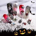 Halloween Nail Charms Rhinestones Decorations - 60Pcs/Box Multi Shape Halloween Nail Accessories Metal Punk Vintage Sliver Nail Design for DIY Nail Art Craft
