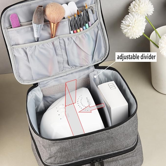 Nail Polish Organizer Case, Portable Nail Polish Holder for 30 Bottles, Nail Lamp Storage Bag, Nail Art Tool Organizer