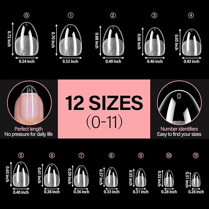 AILLSA Extra Short Almond Nail Tips for DIY Beginners - 12 Sizes 120pcs Half Matte False Nail Tips Pre-shaped Short Nails Tips, Acrylic Fake Press on Nails Extension