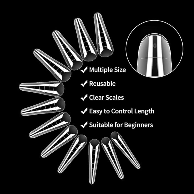 LIONVISON Poly Gel Nail Forms: 120Pcs Coffin Shape Nail Forms for Builder Gel Reusable - 12 Sizes Extension Acrylic Nail Molds Sets - False Nail Tips for Manicure Nail Art Design Salon DIY -StilettoB