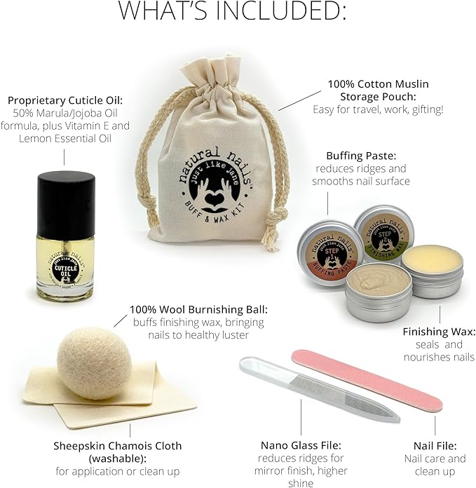 Just Like Jane™ Natural Nails Buff & Wax Kit - New Nano Glass File for Higher Shine!