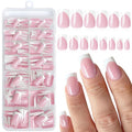 280pc French Tips Press on Nails Medium Square Fake Nail with Glue Tabs, French Tips Glue on Nails Press on Nail Square Acrylic Nails Medium Artificial Fingernails Women Girls Pink False Nails