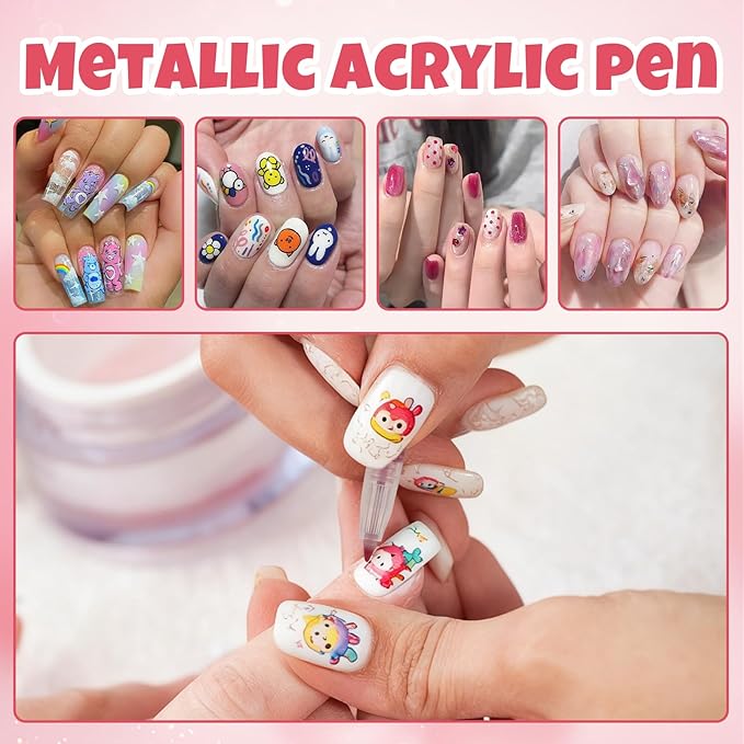 XSG 12 Colors Nail Art Pens Set - Professional Nail Point Graffiti Dotting Pen with Bullet Tip for Drawing, Dotting, Lining & Nail Polish Set Acrylic Nail Designs DIY Manicure Kit for Home Salon