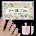 Cotton Candy Pink French Tip Toe Nail Press Ons, 150PCS Square Full Cover Soft Gel Toe Nail Tips, 15 Sizes for Wide Toenail Beds, Pre-Shaped for DIY French Pedicure & Salon