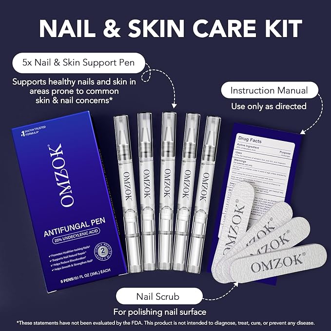 Toenail Fungus Pen - Toenail Fungus Treatment Extra Strength for Damaged, Discolored Nail - 25% Undecylenic Acid with Tea Tree, Jojoba, Clove Bud Oils & Aloe - Fungal Nail Repair Pen 5 Pack