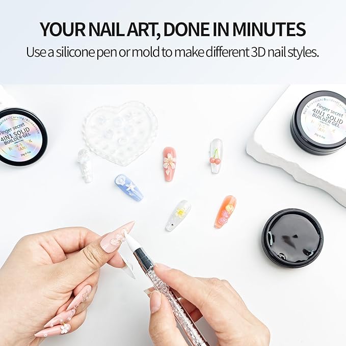 3D Gel Nail Art Kit-Milky White Solid Builder Gel for Nails 3D Sculpting Carving Building Modeling Hard Extension for Beginner DIY Salon at Home Cured Needed
