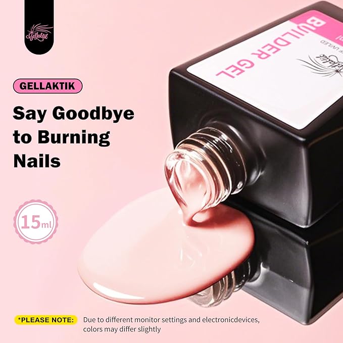 Builder Gel for Nails, 15ml 7 in 1 Builder Gel Nail Polish, LED Lamp Cured for Clear Rubber Base & Strengthener Extensions, Thickening, Repair, Salon-Quality DIY Manicure (Nude)