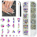 2052Pcs Crystal AB Nail Rhinestones 72 Multi Shapes Crystal White AB Rhinestones for nails Flatback Big Nail Gems +1980 K9 Glass Round Beads Stones Diamonds Nail Charms Art for Nails Faces Eyes