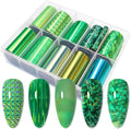 10 Roll Green Nail Foil Stickers Sheet Decals for St. Patrick's Day Foil Nail Art