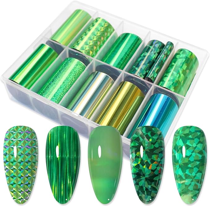10 Roll Green Nail Foil Stickers Sheet Decals for St. Patrick's Day Foil Nail Art
