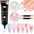 Chrome Nail Powder and 3D Nail Gel Kit BISHENGYF: 15g No Wipe 3D Sculpting Gel Aurora Mermaild Pink White Pearl Chrome Nail Powder with Clear 3D Carving Nail Molding Glue Set for Nail Art Decoration