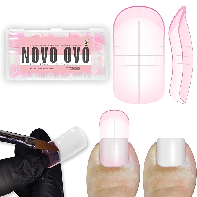 NOVO OVO 300 Pcs Toe Nail Dual Forms for Poly Gel Toenail Extension, PINK, Reusable Molds for Polygel Buider Hard Gel Acrylic French Tip Toenails, for Nail Art Salon Pedicure & DIY at Home 15 sizes