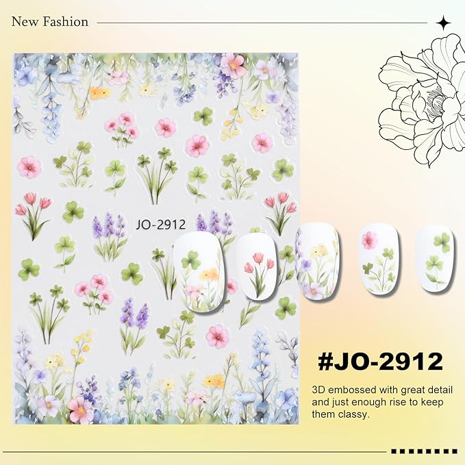 12 Sheets Butterfly Flower Nail Stickers for Nail Art, Colorful Flower Nail Decals,Flower 3D Self-Adhesive Nail Art Stickers Design for Women DIY Manicure Decoration YX1230