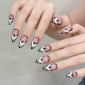 10 Almond Handmade Press On Nails | Delicate White Swirls, Tiny Sparkling Stars, Cute dot and Cat,New styles for Autumn & Winter | Skip Salon Trips, Easy to Apply & Remove, Reusable (nude2598, S)