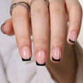 French Tip Press On Nails Short - Findigit Square Stick On Nails with Nail Glue, Reusable Soft Gel Glue On Nails Kit Fit Natural False Nails for Women 16 Sizes - 32 Nail Kits, Square Black French