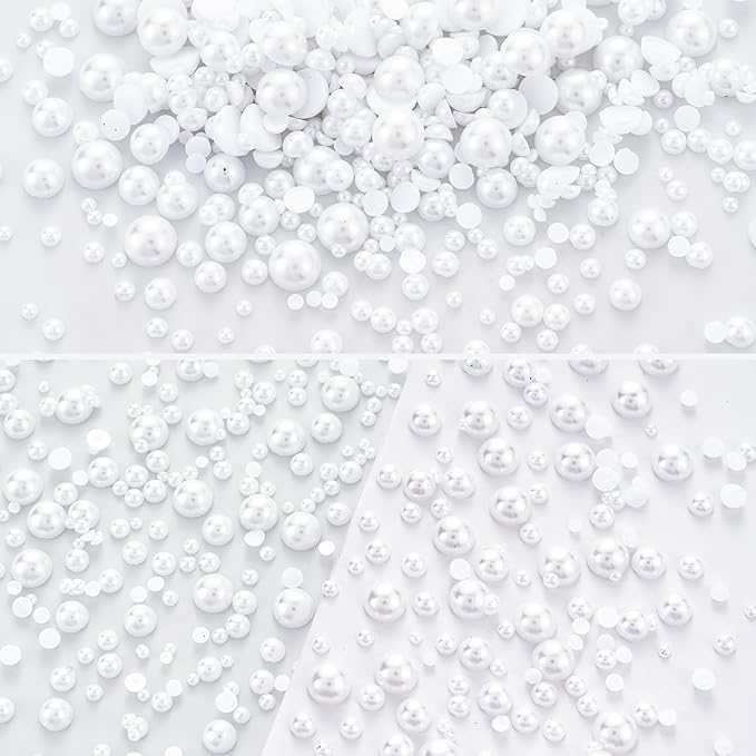 60g White Flatback Half Round Pearls Mixed Size 3-10mm Resin Craft Beads for Nail Art, Face Gems, DIY Jewelry Making