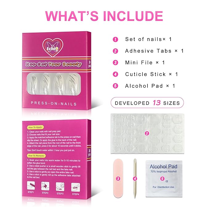Square Fake Nails Long Length Predesigned False Nails (Clear white)