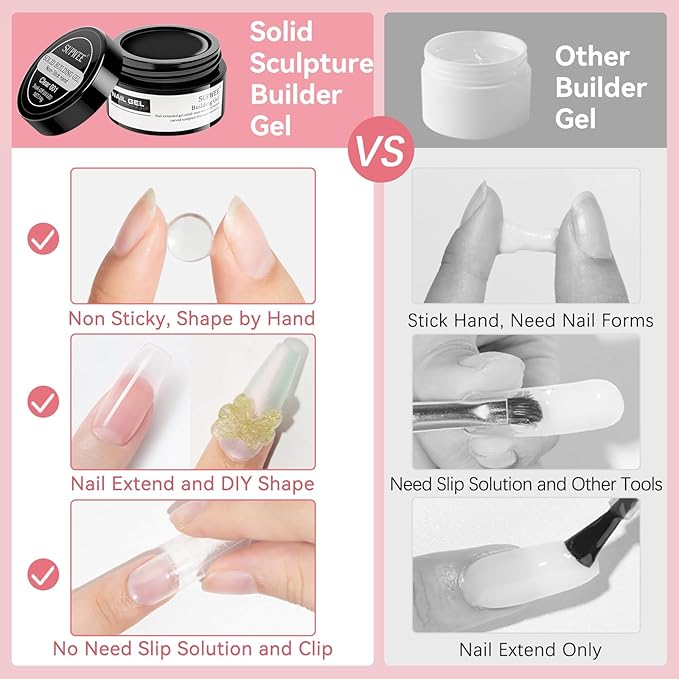 3D Nail Art Gel Clear and White Solid Builder Gel for Nails Non-Stick Hand Sculpture Hard Gels with Dual Form for Carving Patterns Decoration Nail Art Home Manicure DIY