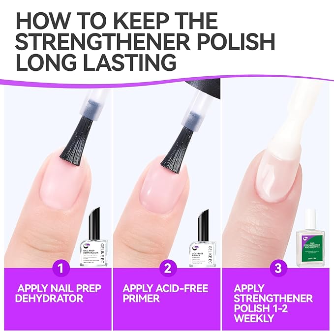 Nail Repair Strengthener for Home Care: Gelike EC 6 in 1 Natural Nail Protein Hardener Extra Strong and Growth - Long Lasting and Fast Dry Polish for Damaged Weak Splitting Break Treatment(Clear 15ml)