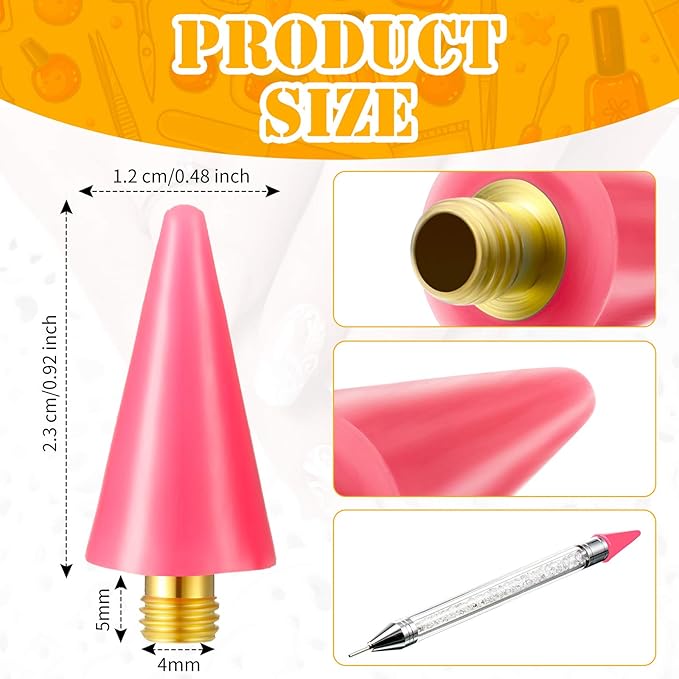 Blulu 16 Pcs Wax Head Tips Rhinestone Picker Tool Rhinestones Replacement Diamond Painting Tips for Nail Dotting Pen to Pick up Nail Gem Jewelry, Wax Head Accessories(Pink)