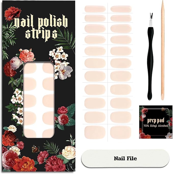 Nail Polish Strips (No UV Lamp Needed) - 22 Pcs Salon Quality Gel Nail Stickers - Long Lasting Wraps (Loft Light Nude)