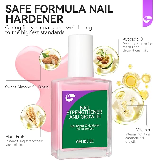 Protein Nail Strengthener for Damaged Nails: Pink 15ml Natural Nail Hardener Extra Strong and Growth for Brittle Nails - 6 in 1 Weak Nail Repair for Salon & Home DIY - For Housewives Working Women