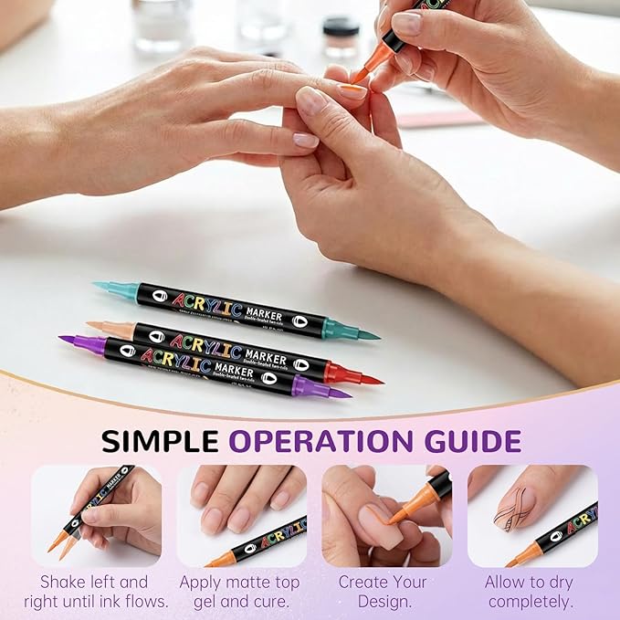 24 Colors Dual-Tip Nail Art Pens Set, Easter Nail Art Markers, Quick-Dry Waterproof Acrylic Nail Polish Pens for Bunny & Easter Egg Designs, DIY Manicure Tools for Home & Salon, Easter Gift, 12 Count