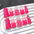 Handmade Press on Nails Long Duck Nails with Glue,Rose Pink Fake Nails with Rhinestone Design Reusable Acrylic Nature Stick on Nail Luxury False Nails for Wome (Size M)