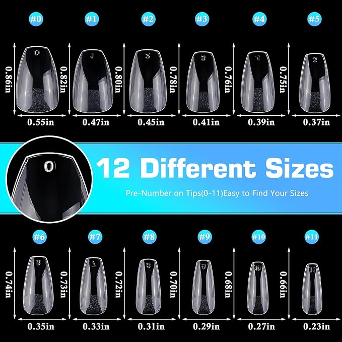 240pc Coffin Gel Nail Tips Short Fake Nails for Press on Nails Clear Acrylic Nails Tips, 12 Sizes Full Cover Nail tips Coffin Soft Gel Nail Tips False Nails Extension Artificial Fingernail
