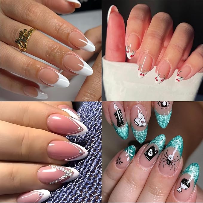 AddFavor 240pcs Almond Nail Tips Clear Full Cover Medium Length Short Almond Fake Nails Acrylic Gel Nail Tips for Salon and Home Nail Art Manicure 12 Sizes