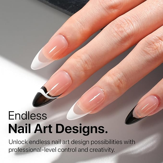SXC Cosmetics Gel Liner Nail Art Set – Black & White 2pcs Gel Liner Nail Art Chrome 3D High-Gloss Effect for Nail Paint Design with Thin Brush DIY French Manicure Curing Requires