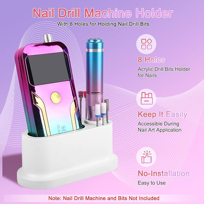 ANGNYA Nail Drill Machine Holder, 8 Holes Nail Drill Bit Holder, Nail Efile Stand and Organizer Storage Box Case(Not Including Efile & Bits)