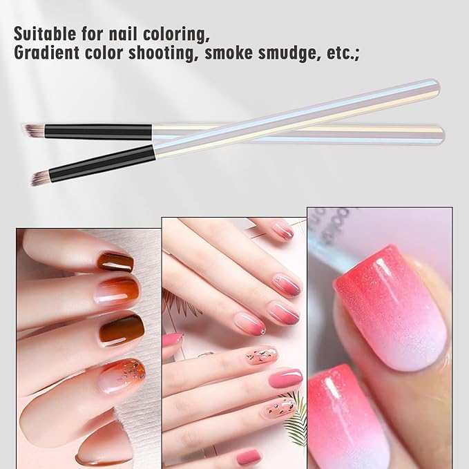 WOKOTO 5 Pcs Oblique-Shaped Nail Ombre Brush For Nails Art Gradient Design Painting Brush With Aurora Color Penholder For Nails Design Brushes For Gel Ombre Nails Art Brushes Manicure Tools